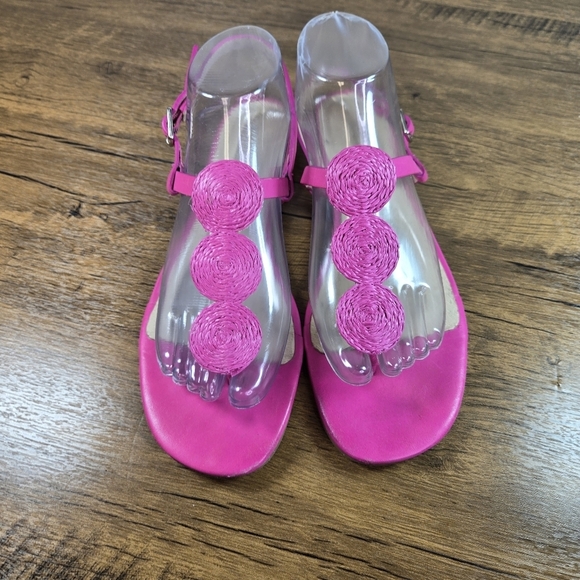 Jack Rogers Worth Raffia Bubblegum Hot Pink Thong Sandals - Picture 10 of 12